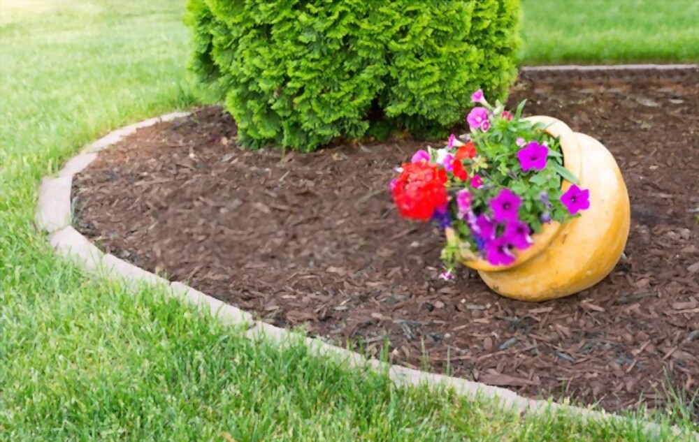 Brown mulch in residential garden in Midlothian, VA